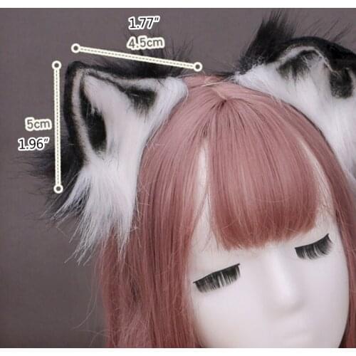 Furry Plush Foldable Wolf Cat Ears Headband Contrast Color Simutation Animal Hair Hoop Japanese Kawaii Cosplay Headpiece C1FE