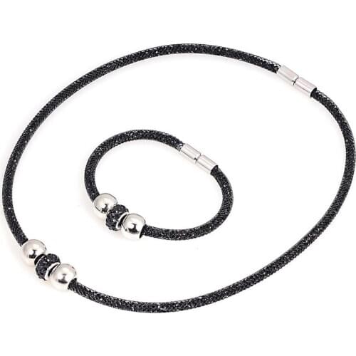 Miasol Fashion Resin Crystal Jewelry Sets Slide Charm Necklaces And Silver Charm Bracelets For Women Jewelry Sets Gifts