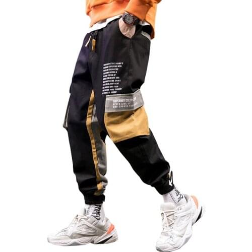 2021 Men Hip Hop Black Cargo Pants Joggers Sweatpants Overalls Men Ribbons Streetwear Harem Pants Fashions Trousers
