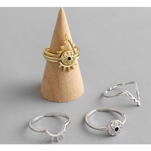 Real 925 sterling silver geometric eye rings set for women fine jewelry 2020, trendy gold color ring set silver 925 jewellery