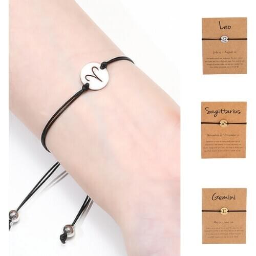 New Stainless Steel Jewelry Gold Color 12 Zodiac Black Rope String Bracelet Trendy Friendship Bracelets For Women Men Gifts