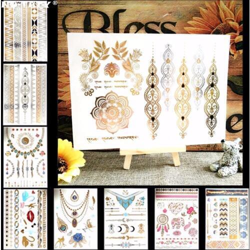 Nu-TATY Style 1-25 Shiny Wedding Gold Temporary Tattoo Body Art Flash Tattoo Stickers, 21*15cm Waterproof Henna Sex Product