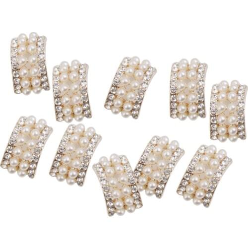 10Pcs Rhinestone Buttons Brooch Embellishment Set Faux Pearl Crystal Wedding Brooch Bouquet DIY Headband