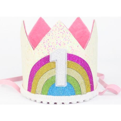 Rainbow Birthday Crown 1st Birthday Hat First Birthday Crown Princess Crown One Year Old Glitter Hat