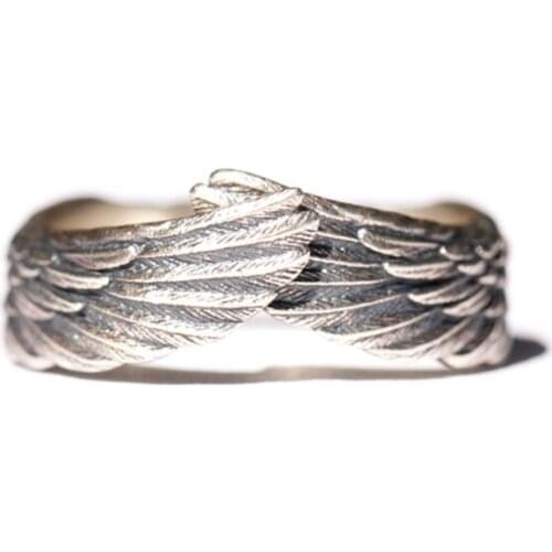 Adjustable Angel Wing Ring Feather Band Open Retro Jewelry Punk Ring Wing Promise for Women Girls Birthday Gifts T21F
