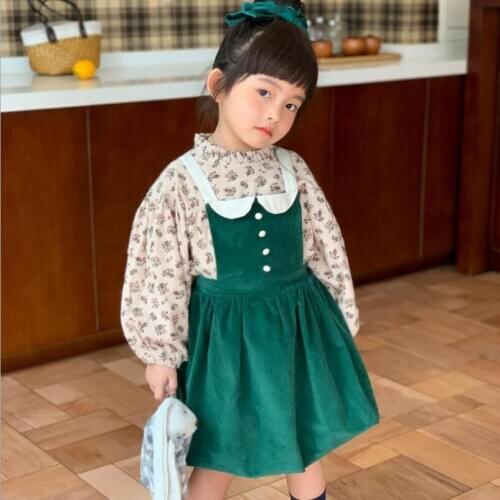Xmas kids dresses for girls clothes autumn winter sleeveless green corduroy costumes toddler party wedding clothing children