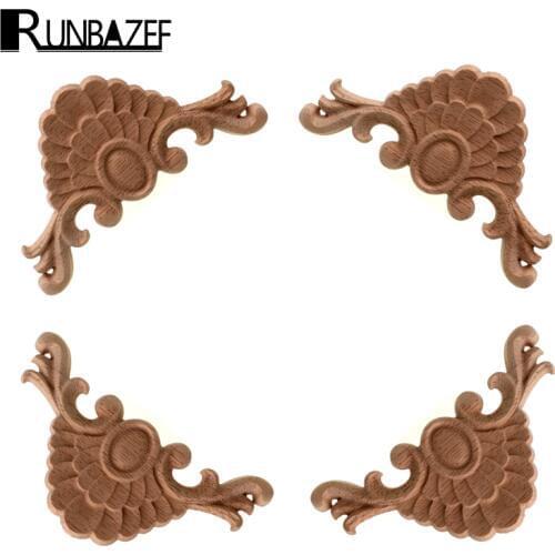 RUNBAZEF Wood Decorative Flower Floral Applique Pass Film Background Wall Closet Corner Home Garden Decor Figurines Miniatures