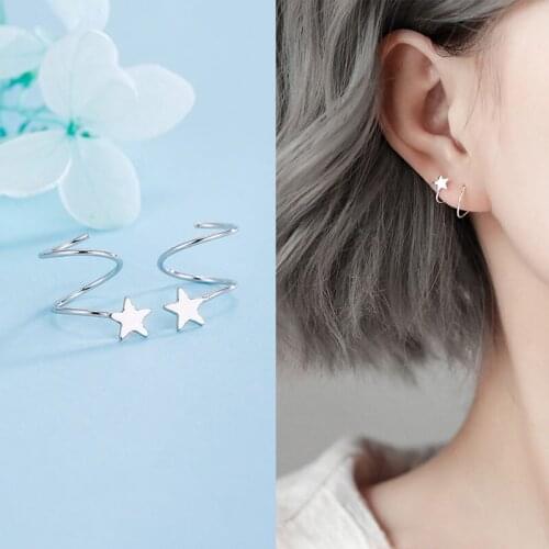 Dainty Female Spiral Small Earring Charm 925 Sterling Silver Wedding Earrings For Women Cute Bridal Star Stud Earrings