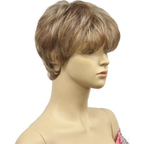 StrongBeauty Womens Wigs Natural Fluffy Short Straight Hair Light brown Blonde Highlights Synthetic Full Wig