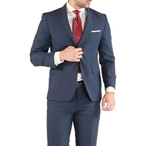 Navy Blue Men Suits Double Breasted 2 Pieces (Jacket+Pants) Peaked Collar Slim Fit Suits for Wedding Dinner Party Tuxedos