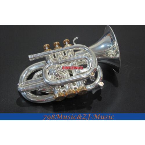 High Grade Silver Plated Pocket Trumpet Bb Horn With Case