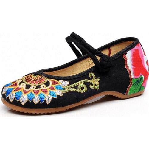 Vintage Handmade Fashion Ladies Ballet Flats Soft Sole Women Old Peking Casual Shoes With Buddhism Totem Embroidered
