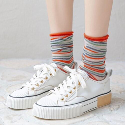 Glass Silk Stitched Cotton Womens Summer Thin Crystal Socks 2021 Personalized Contrast and Breathable Silk Socks Anti Hook