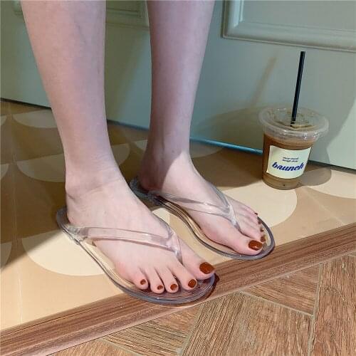 Korean version of transparent flip flops 2021 summer jelly shoes women simple fashion sandals flip flops beach shoes tide
