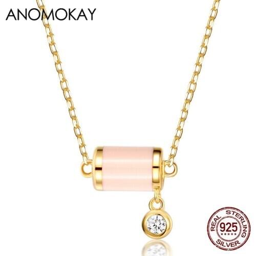 Classic Round Sleeping Magic Fairy Princess Pendant Gold Color Necklace 100% Sterling 925 Silver Pink Enamel Necklaces for Women