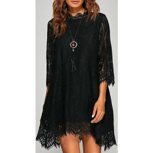 Elegant Sexy Hollow Out Lace Hook Flower Dress Women Summer Casual Plus Size Solid Color Loose Office A-Line Dresses
