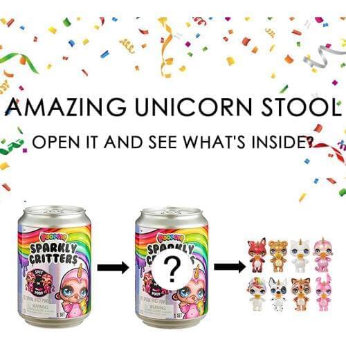 1Pc Sparkly Critters Cans Poopsie Slime Unicorn Dolls Inside Squeeze Shaky Toys with Box