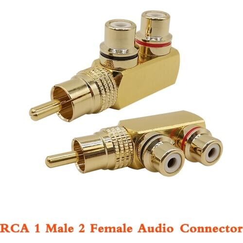 1Pcs RCA Connector Gold Plated 1 RCA Male to 2 RCA Female AV Lotus Audio Video Adapter Plug one-in-two Splitter Converter