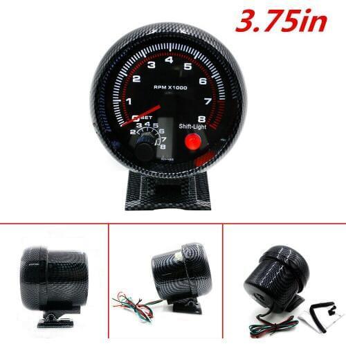 12V Car Carbon Fiber 3.75" Tachometer Tacho Gauge with 7 LED Colors Shift Light 0-8000 RPM for 12V petrol vehicles