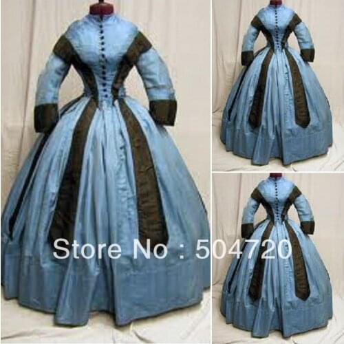19 Century Blue Civil War Southern Belle Gown evening Dress/Victorian Lolita dresses/scarlett dress US6-26 V-297