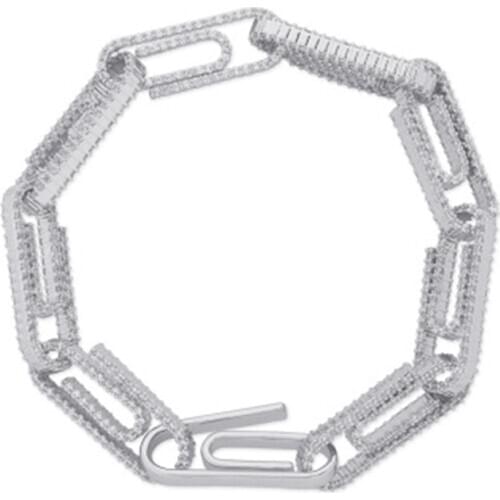 2020 New European And American Personality Paper Clip Clasp Bracelet With Diamonds Full Of Zircon Trendy Mens Hip Hop Bracelet