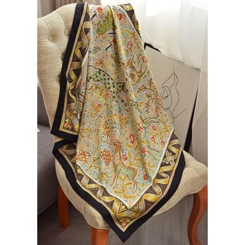 2021 Spring 100% Real Silk Scarf Shawl Unique Print Fashion Head Scarves Hijab 88*88cm