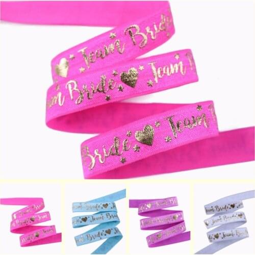 4 colors 5/8" gold foil FOE text team bride fold over elastic welcome custom printed