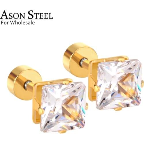 ASONSTEEL 6mm 316L Stainless Steel Square AAA CZ Jewelry Silver Color Stud Earrings Set for Women Steel Earring Jewelry
