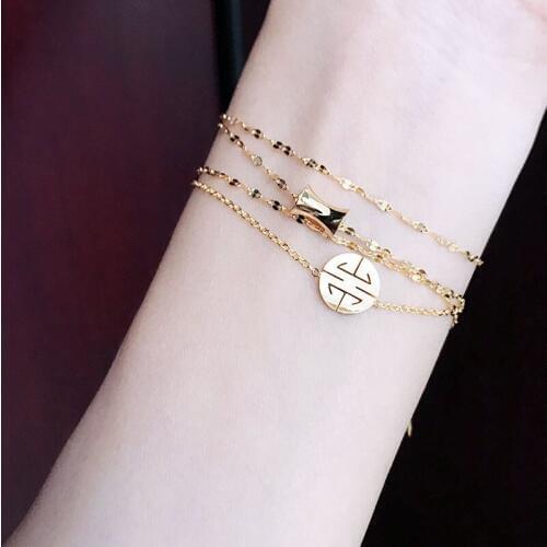 YUN RUO Lucky Happy Character Bracelet Woman Gift Rose Gold Color Fashion Titainum Steel Jewelry Never Fade Drop Shipping 2019