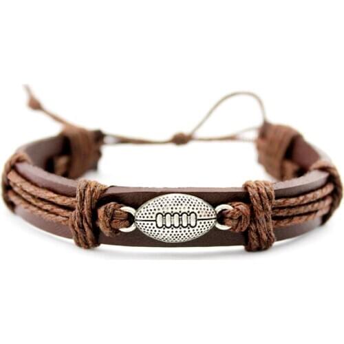 Football Soccer Baseball Softball Volleyball Lacrosse Field Ice Hockey Player Charm Leather Bracelets Women Men Unisex Jewelry