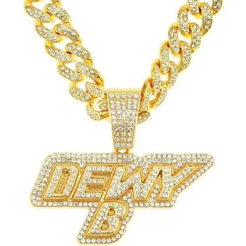 European And American Hip Hop Diamond Letter Pendant Cuba Chain Necklace Fashion Mens And Womens Cool Clothes With Pendant