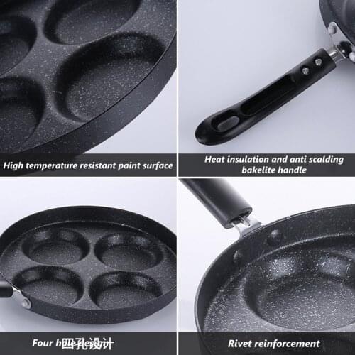 Four-hole Omelet Pan For Eggs Ham Cake Maker Kitchen Supplies Frying Pans Cooking Pot Non-stick No Oil-smoke Breakfast Grill Pan