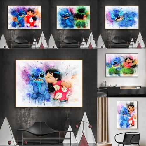 Disney Cartoons Lilo and Stitch Canvas Painting Posters and Prints Wall Art Pictures for Home Living Room Decor No Frame