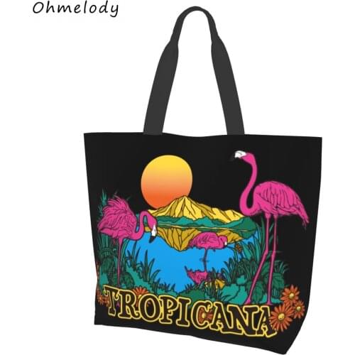 Elegant Flamingo Womens Shoulder Handbags Hawaii Style Beach Bags Foldable Shopping Tote Large Travelling Tote 2021 New Arrival