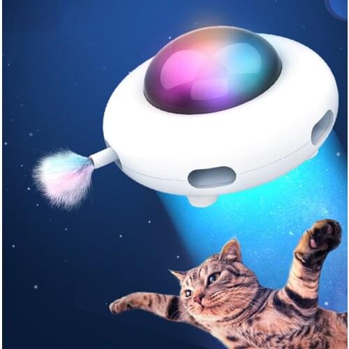 Electric UFO Interactive Cat Toy Smart Teasing Game Turntable Automatic Turntable Cat Toy Feather 360° Rotatable Toy Randomly