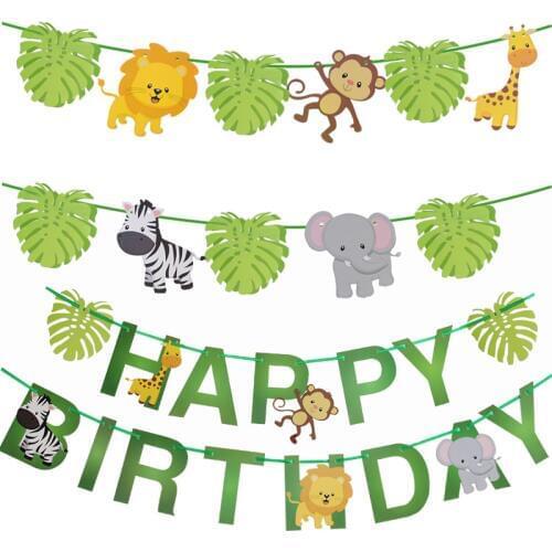 Jungle Party Animal Paper Banner 1st Birthday Party Decorations Kids Safari Zoo Party Garland Baby Shower Boy Happy Birthday