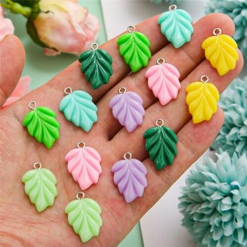 HEYUYAO 10pcs/pack Cute Candy Color Leaves Resin Charms Pendant For Women Girls DIY Necklace Earrings Jewelry Accessories