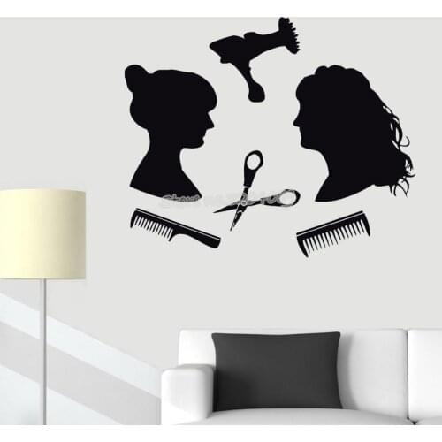 Barber Shop Haircut Tools wall Sticker scissors comb hair dryer Decal Woman modeling Hair Beauty Salon Window Art Sticker EA137