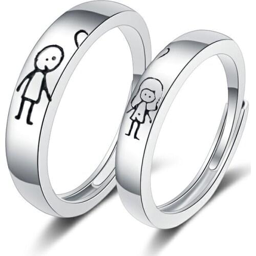 Trendy Creative Silver Color Couples Cartoon Dolls Rings Lovely Adjustable Finger Ring Party Jewelry Accessories Gifts