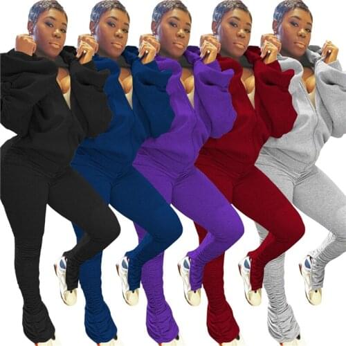 Winter Sets Sexy 2 Piece Outfits for Women Pants and Top Long Sleeve Hoodies Stacked Leggings Set Bulk Items Wholesale Lots