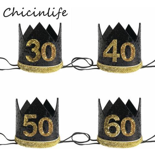 Chicinlife 1Pcs 30 40 50 60 Year Old Crown Birthday Headband Birthday Party Hat Anniversary Adult 30th Birthday Decor Supplies