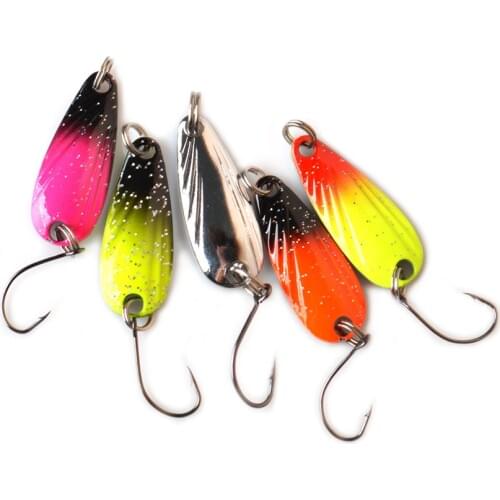TOMA 5pcs/lot Fishing Metal Lure Artificial Fishing Tackle Spoon Bait For Trout Bass Spoons Sequins Baits Single Hook