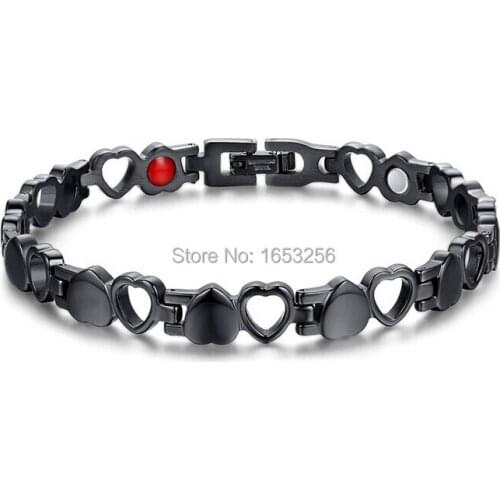 Sweet design Fashion Black Stainless steel Lover Heart Link Chain Bracelet For Women Laides Gifts 8mm 8