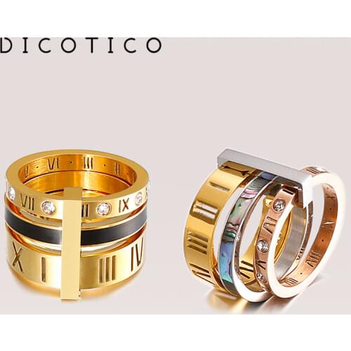 Stainless Steel Rings For Women Three Layers Roman Numerals Zircon Anillos Mujer Wedding Bands Ring Women Jewelry Accessory Gift