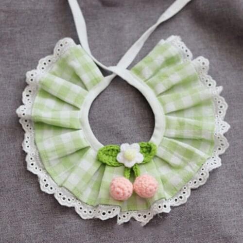 Plaid Fashion Dog Cat Neckerchief Cat Collar Lace Bib with Cute Cotton Cherry Cat Bandana Pet Bib Dog Assessories Dog Bandanas