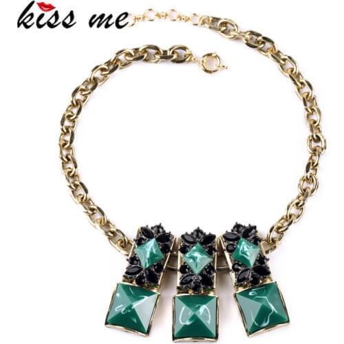 Ms Bright Chothing Accessories Match KISS ME Turkey Pop Square Imitation Emerald Necklaces & Pendants Factory Wholesale