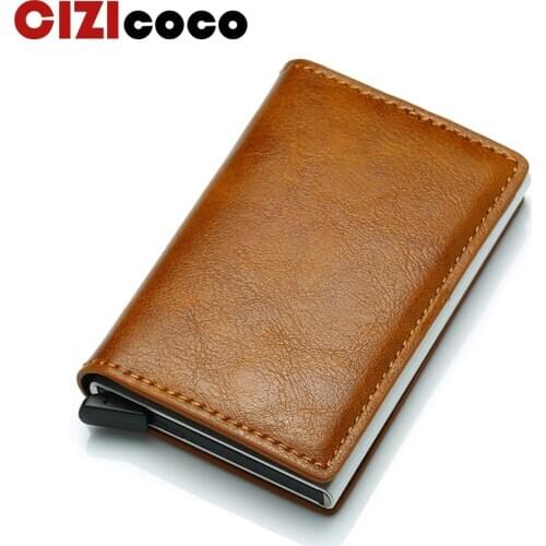 Cizicoco Antitheft Men Vintage Credit Card Holder Blocking Rfid Wallet PU Leather Unisex Security Information Metal Purse