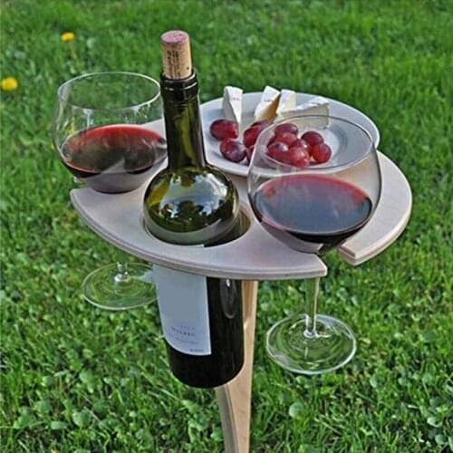 Outdoor Wine Round Table Portable Picnic Table Wine Glass Racks Collapsible Racks Outdoor Mini Wooden Tables Outdoor Furniture