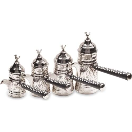 Copper Mırra Coffee Pot Set of 4 Grey Color Authentic Design Handcrafted Coffee Culture Leather-Covered Handle