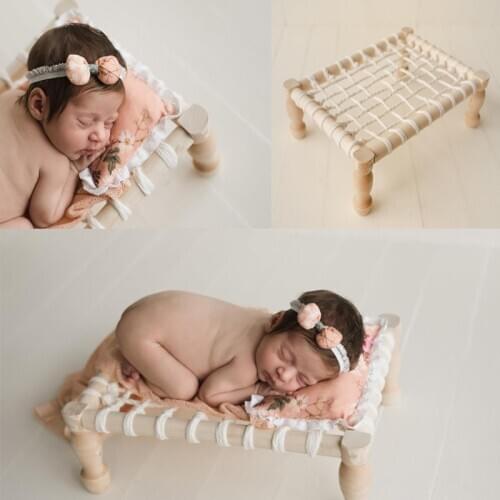 Newborn Photography Props Handmade Hemp Rope Bed Full-moon Baby Photo Props Shooting Accessories Wooden Bed New Design Creative